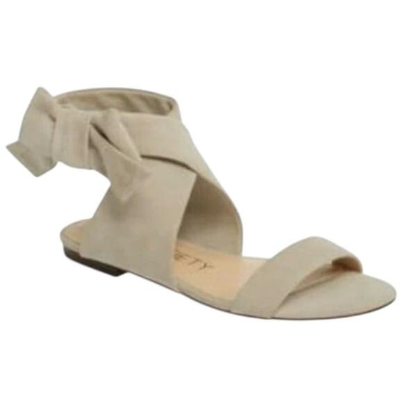 Sole Society Calynda Shoes Flat Sandal Dove Gray Bow Snap Ankle Closure Sz 7.5 - Picture 1 of 10